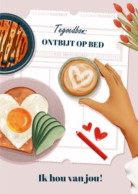 Tegoedbon Ontbijt Op Bed Geïllustreerde Valentijnsdag Kaart
