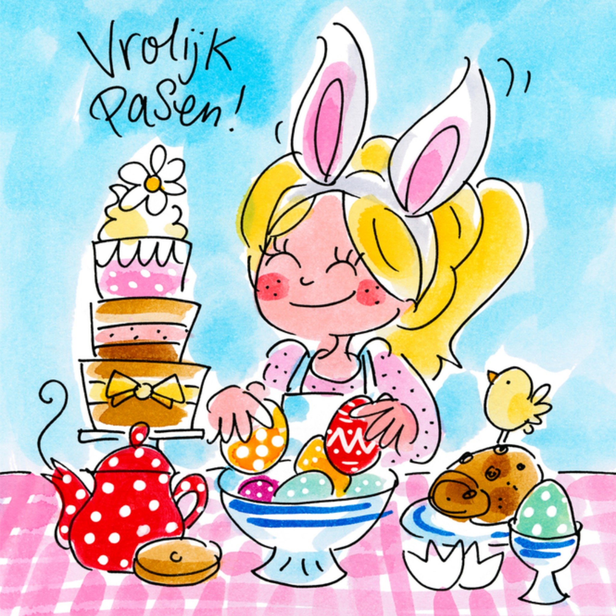 Paaskaart vrolijk pasen ei Vierkante Kaart Blond Amsterdam