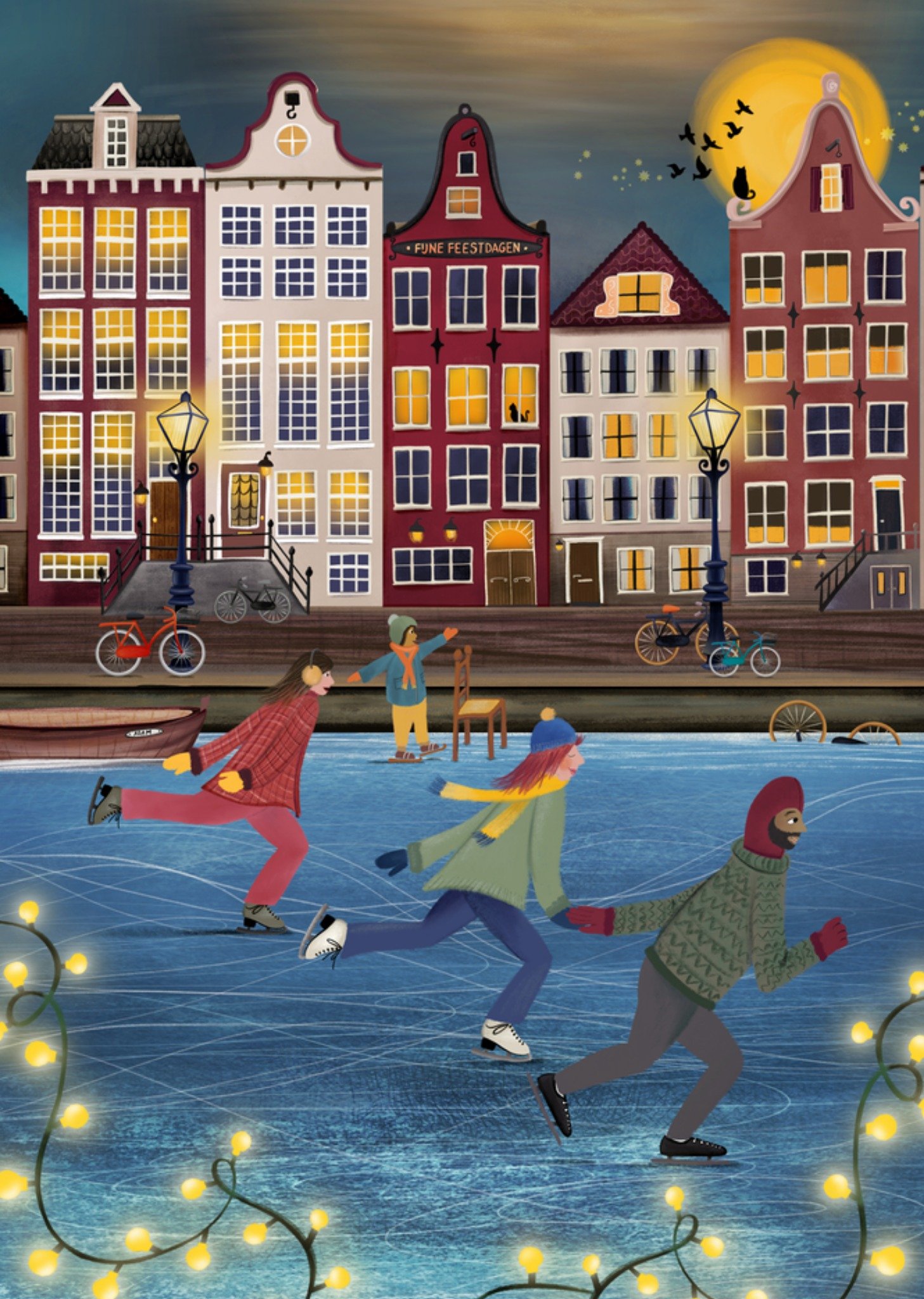 Greetz Kerstkaart schaatsen gracht Standard Card