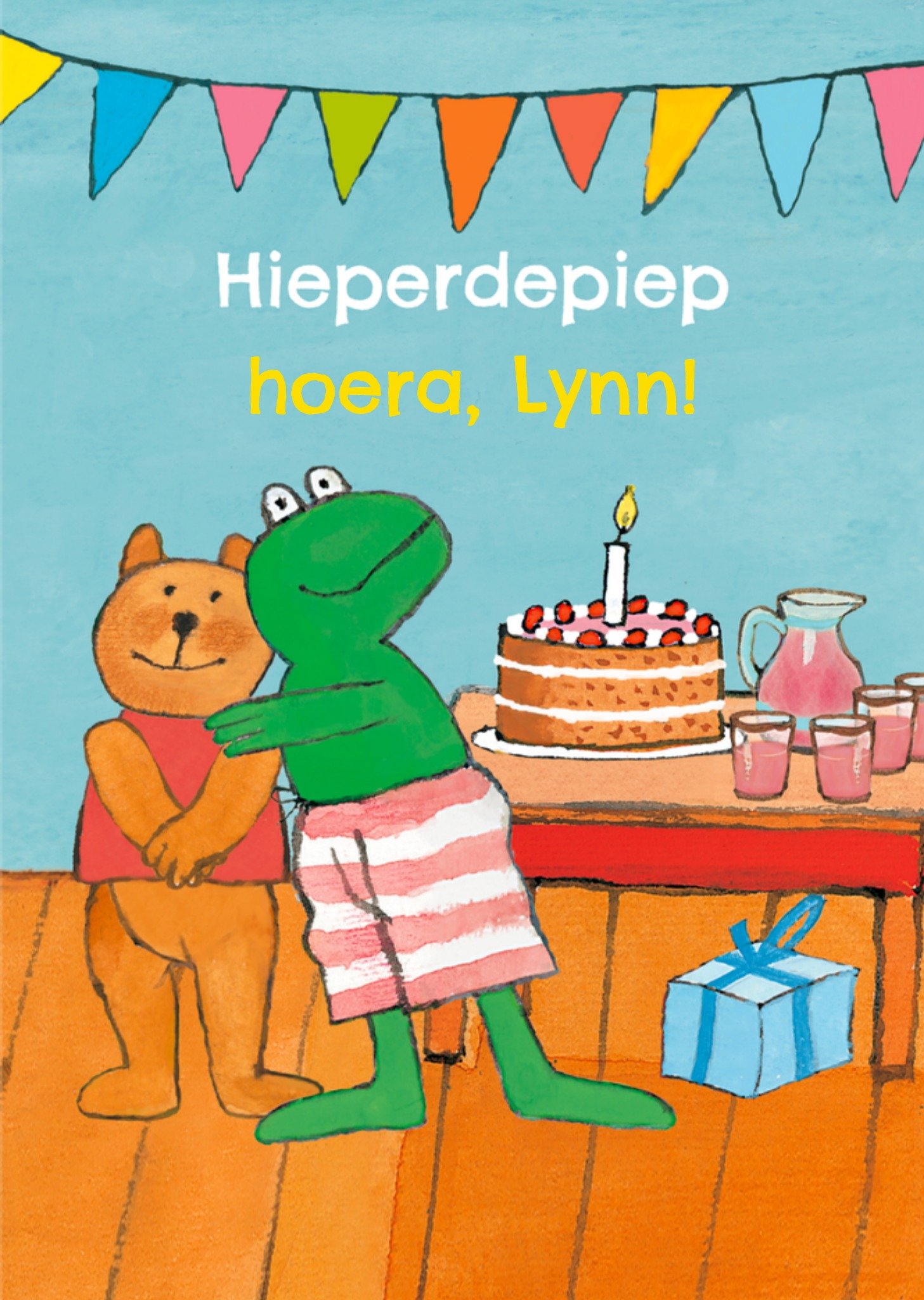 Verjaardagskaart Beertje en taart Kaart Kikker