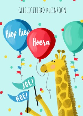 Geïllustreerde Giraf Met Ballonnen Kleinzoon Verjaardag Kaart