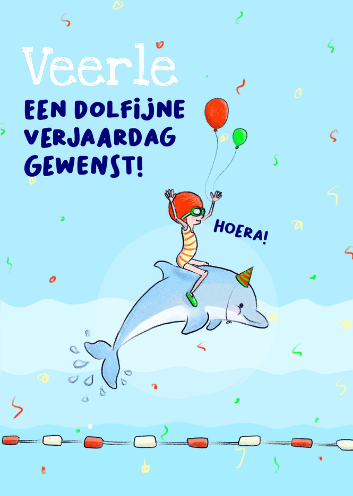 Verjaardagskaart Een dolfijne verjaardag gewenst! Hoera! Dolfijn Aanpasbare tekst Kaart Liefs Jansje