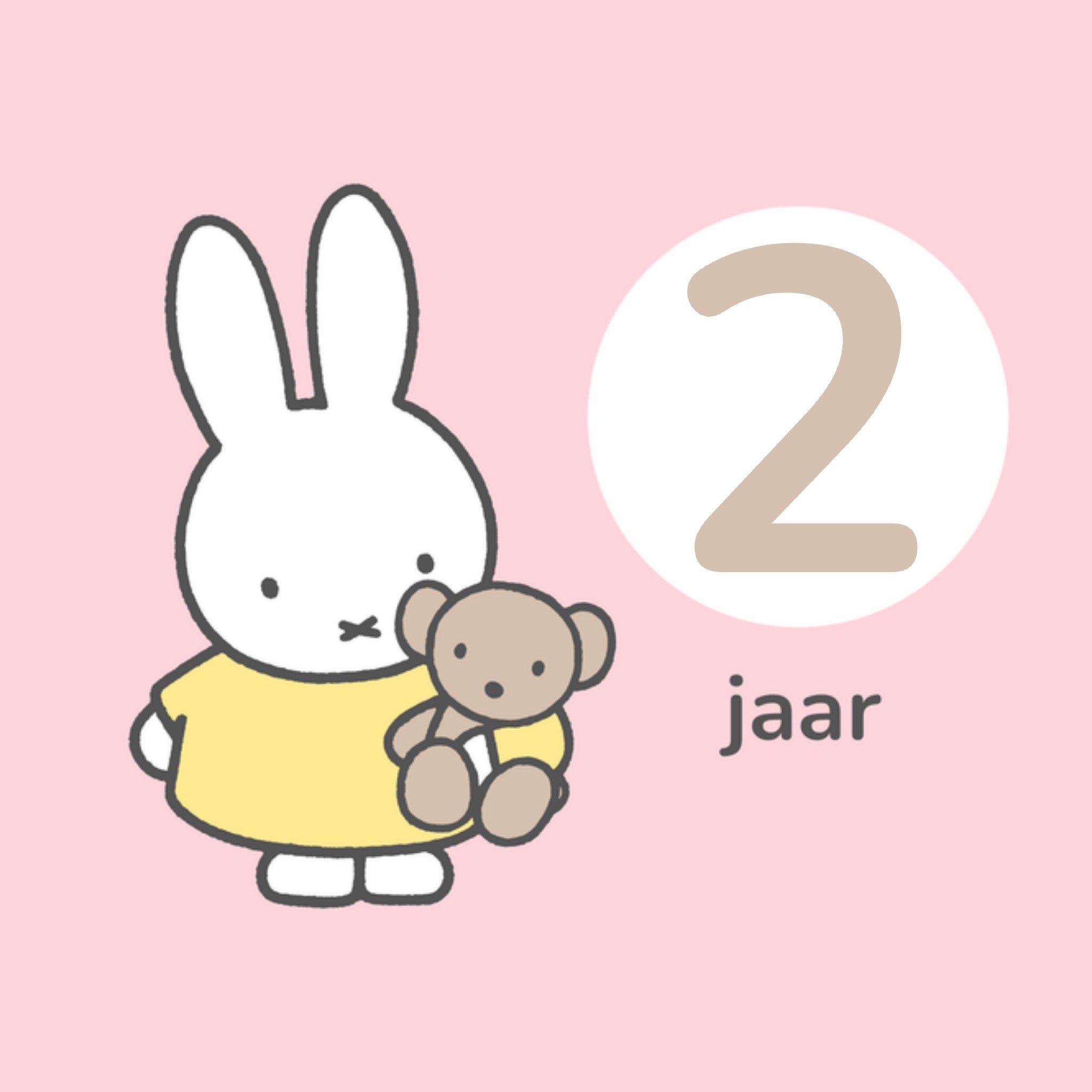 Miffy Verjaardagskaart 2 jaar Aanpasbare tekst Vierkante Kaart Nijntje
