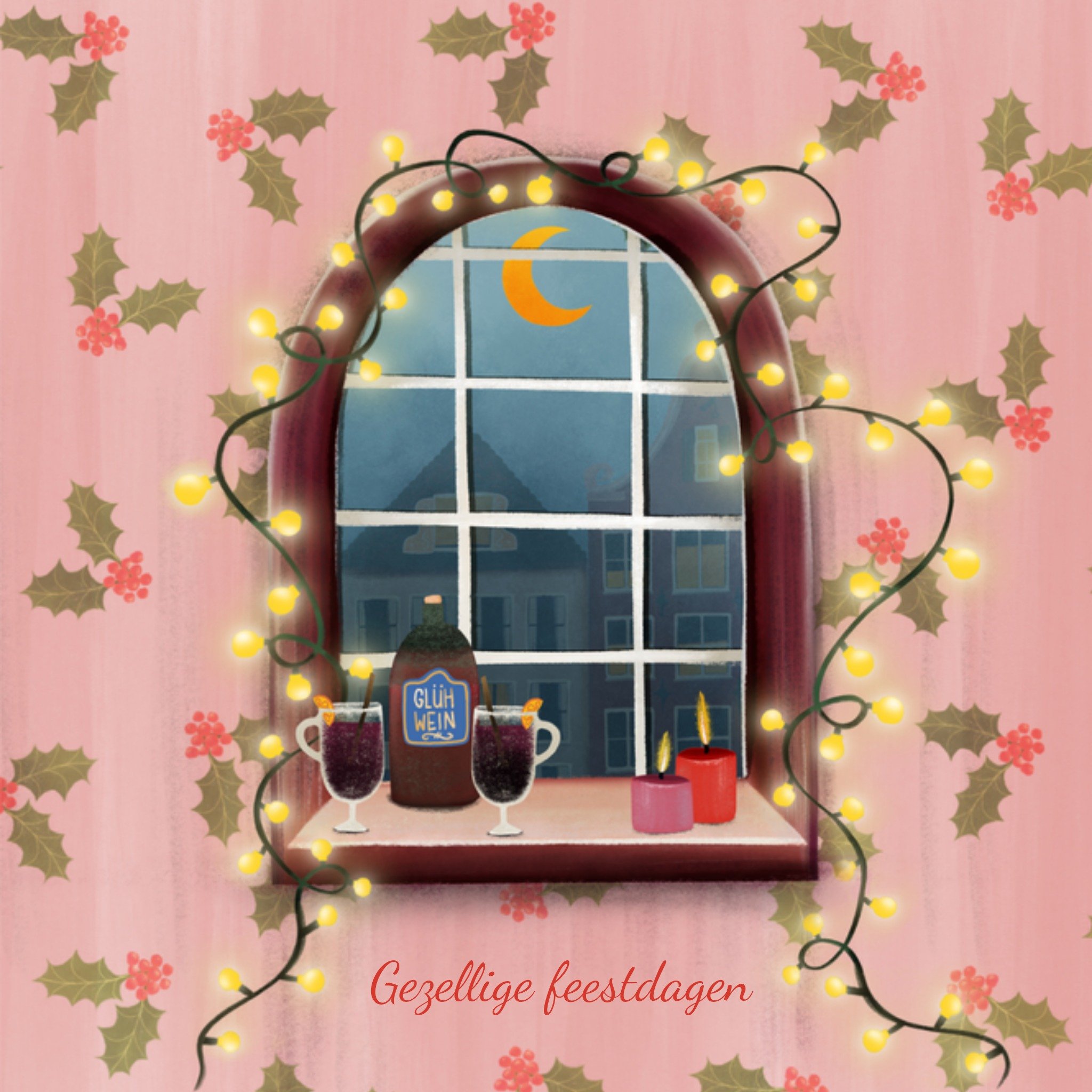 Greetz Kerstkaart raam lampjes Vierkant