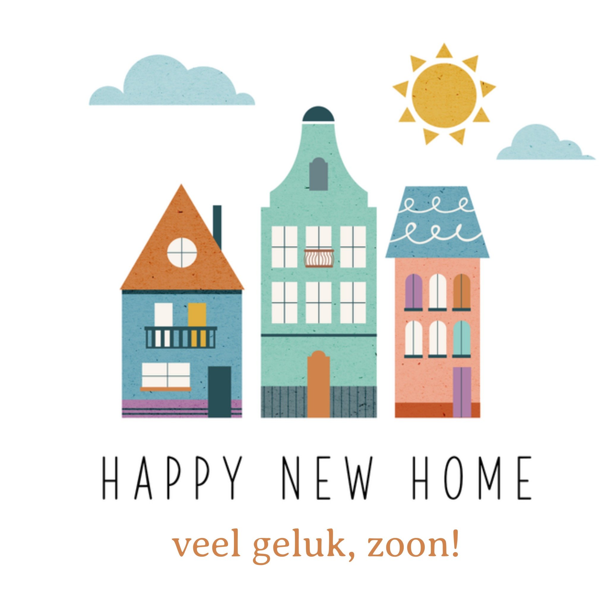 Nieuwe woning kaart Happy New Home Veel Geluk Zoon Aanpasbare tekst Vierkante Kaart Papercute