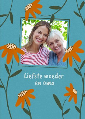 Liefste Moeder En Oma Geïllustreerde Bloemen Foto Upload Kaart