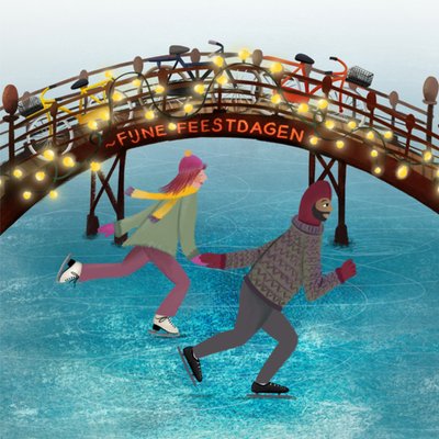 Greetz | Kerstkaart | brug | schaatsen