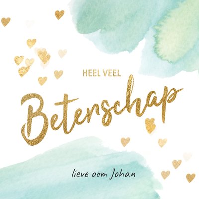 Goudfolie Aquarel Hartjes Typografisch Beterschap Oom Kaart