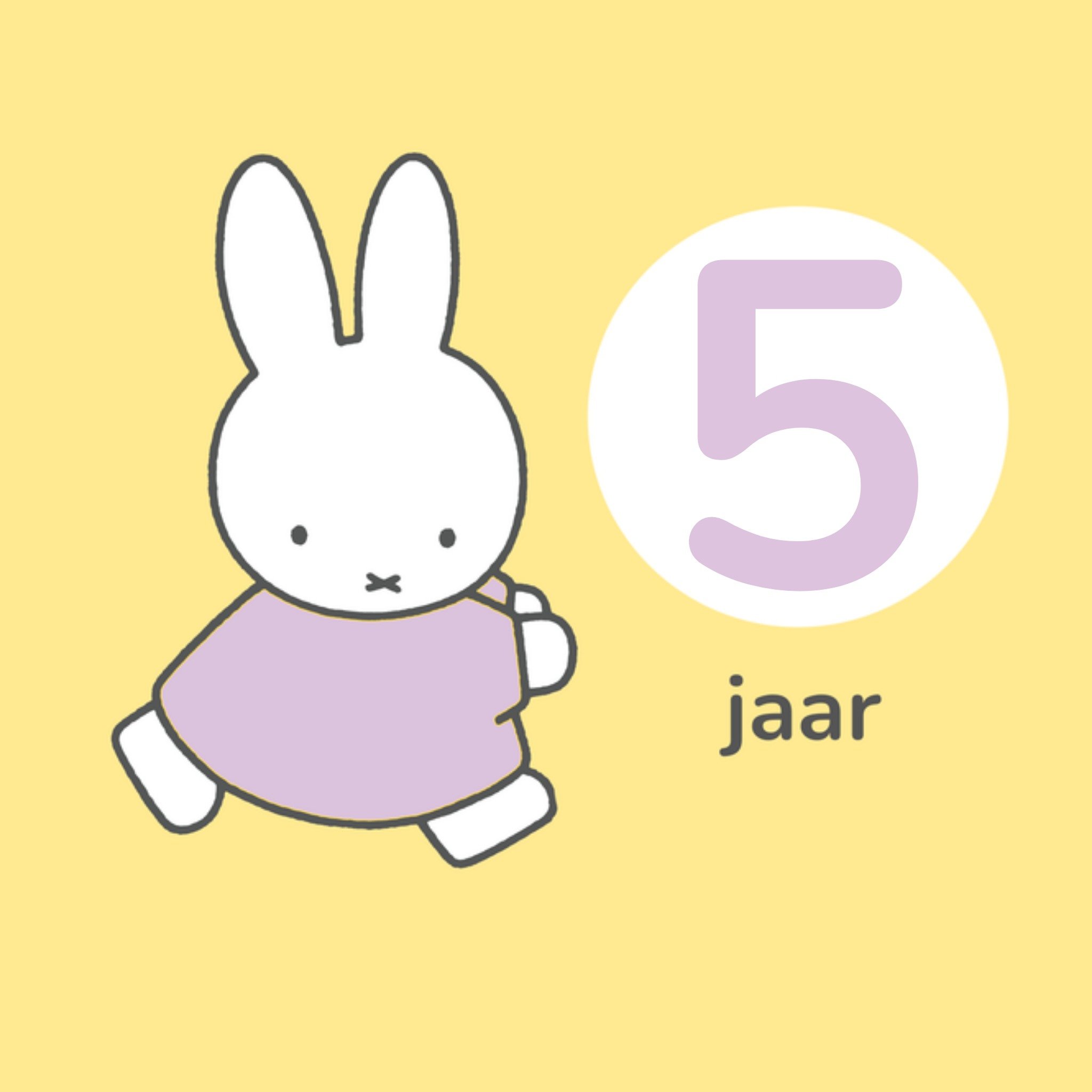 Miffy Verjaardagskaart 5 jaar Aanpasbare tekst Vierkante Kaart Nijntje
