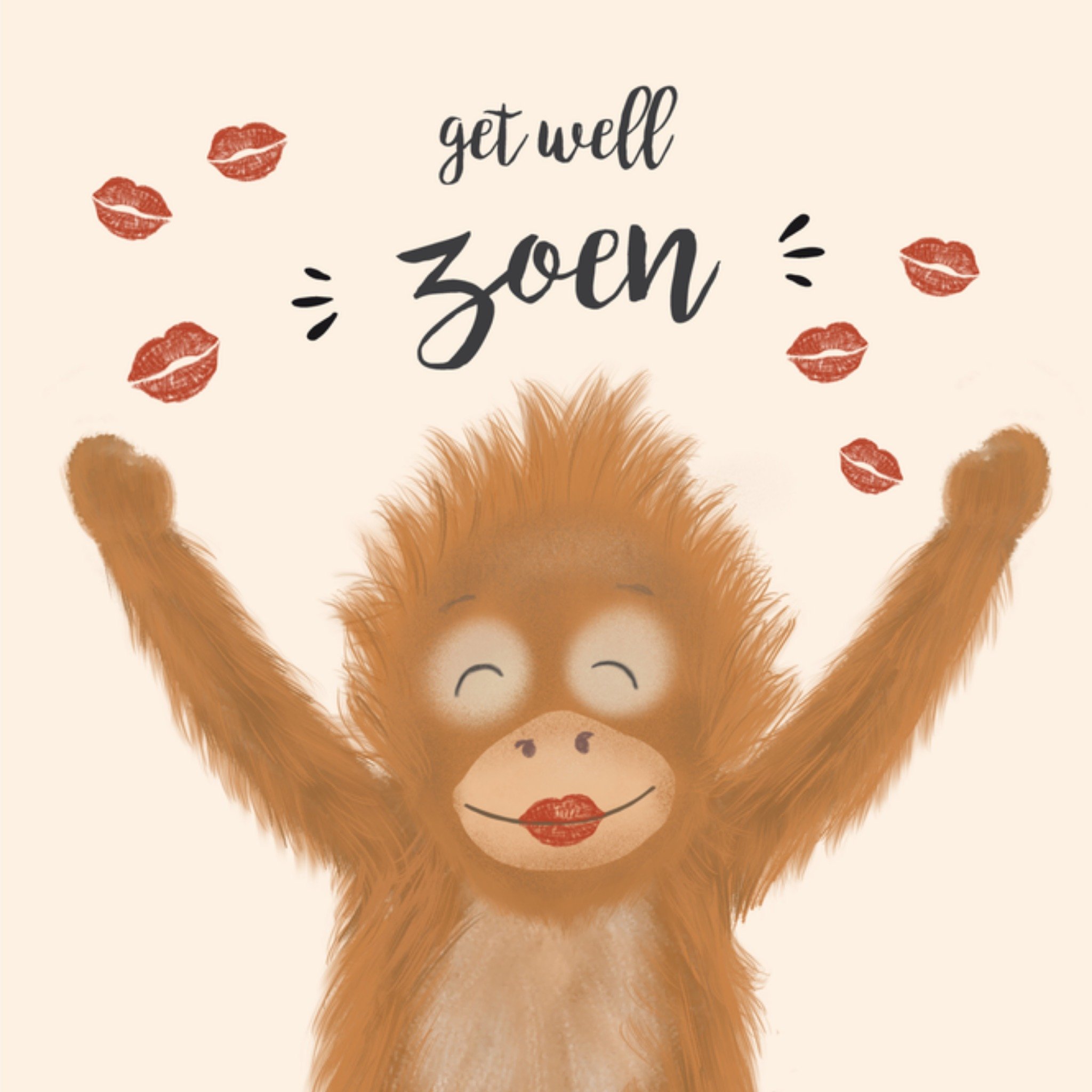 Beterschapskaart Get well zoen Vierkante Kaart Tsjip