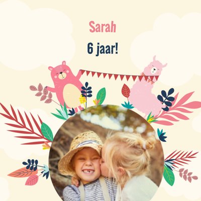 Geïllustreerde Dieren Foto Upload 6e Verjaardag Kaart