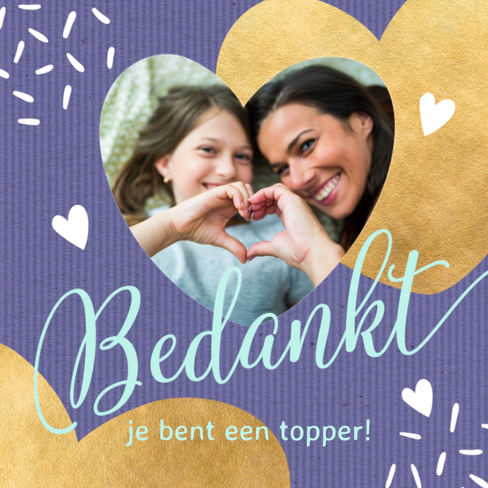 Bedanktkaart Met foto in hart Vierkante Kaart Luckz