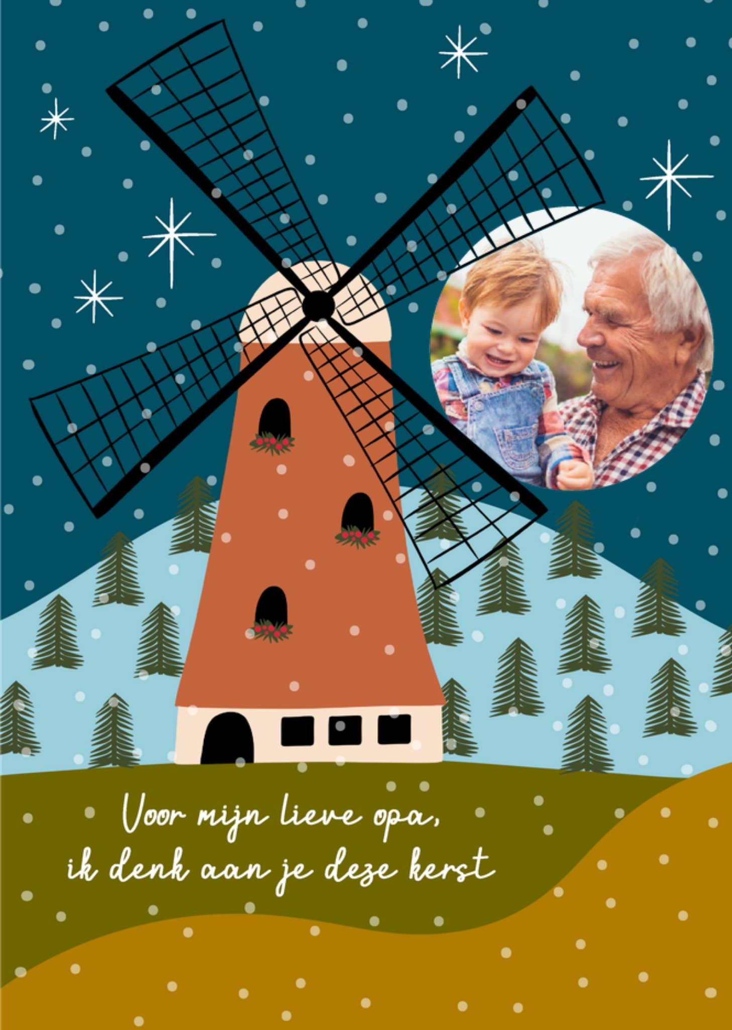 Kerstkaart Windmolen Opa Greetz