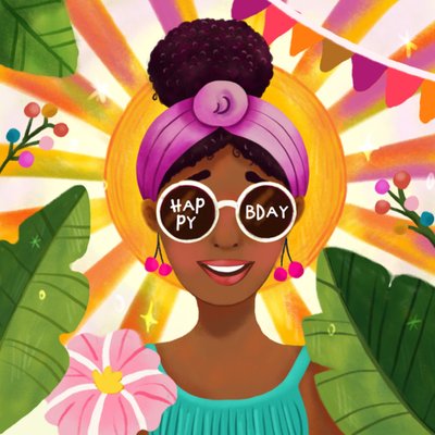 Aniet Illustration | Verjaardagskaart | Happy Bday | Tropical Lady