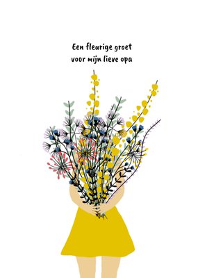 Een Fleurige Groet Voor Mijn Lieve Opa Geïllustreerd Boeket Kaart