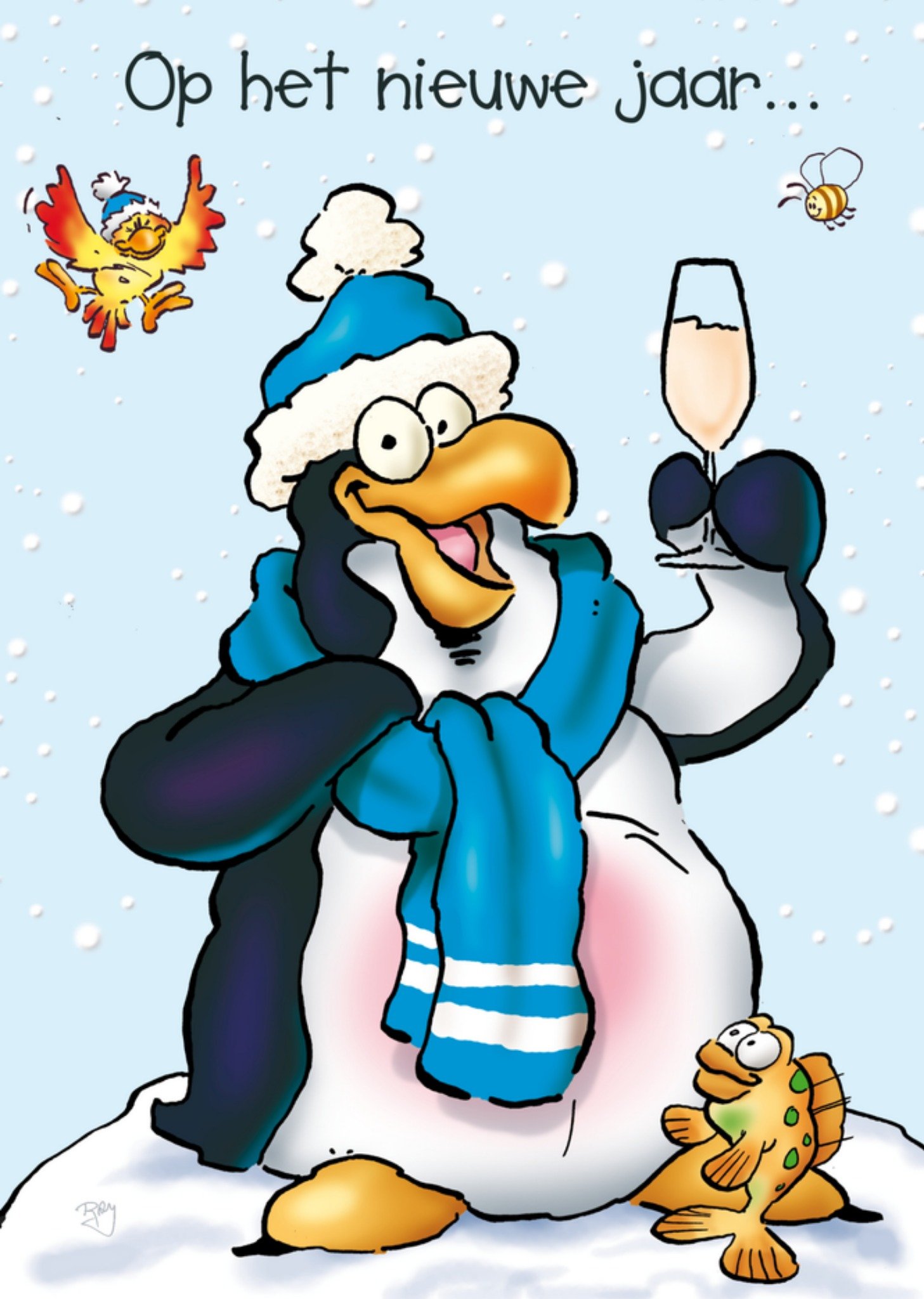 Nieuwjaarskaart pinguin Kaart Doodles