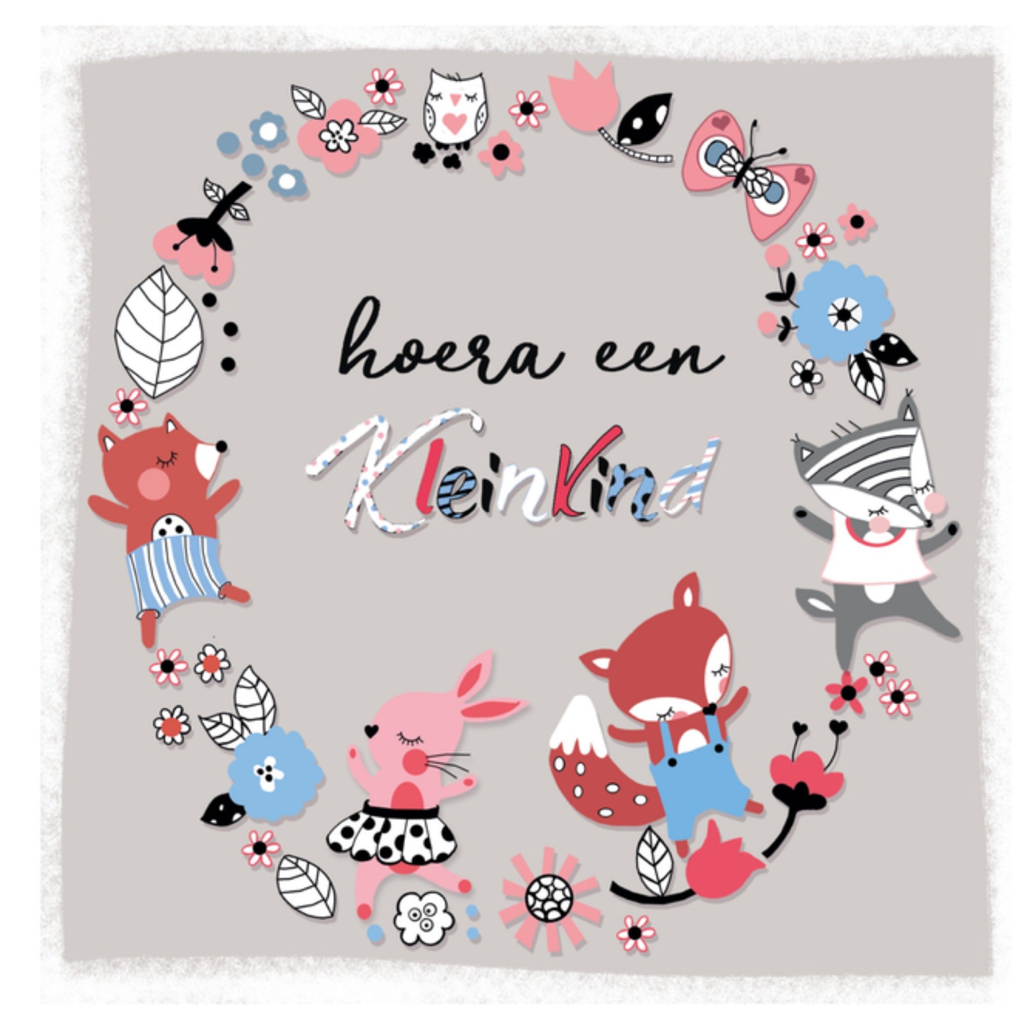 Geboortekaart dieren Vierkante Kaart Paperclip