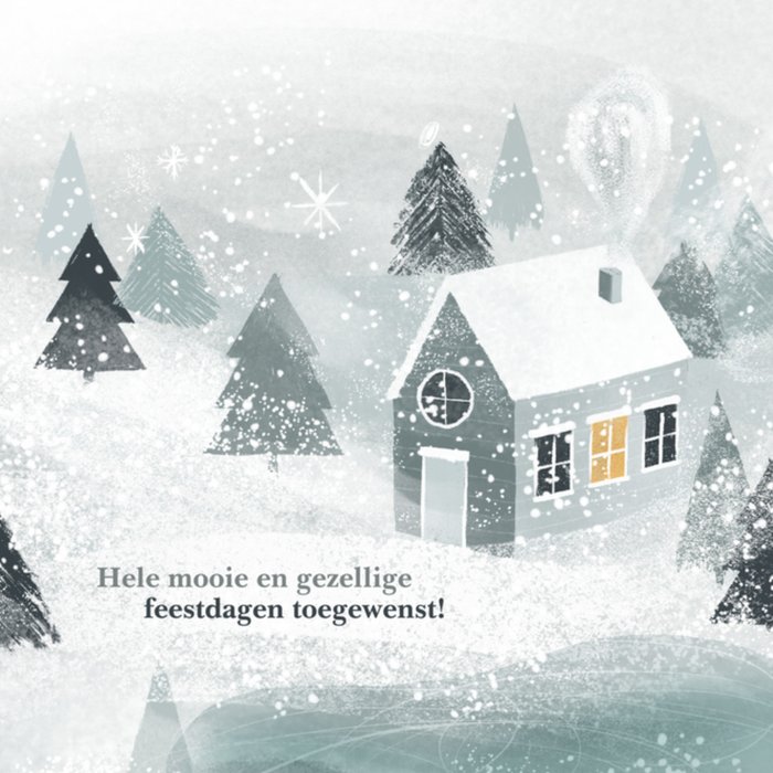 Greetz | Kerstkaart | huisje | bos | bomen