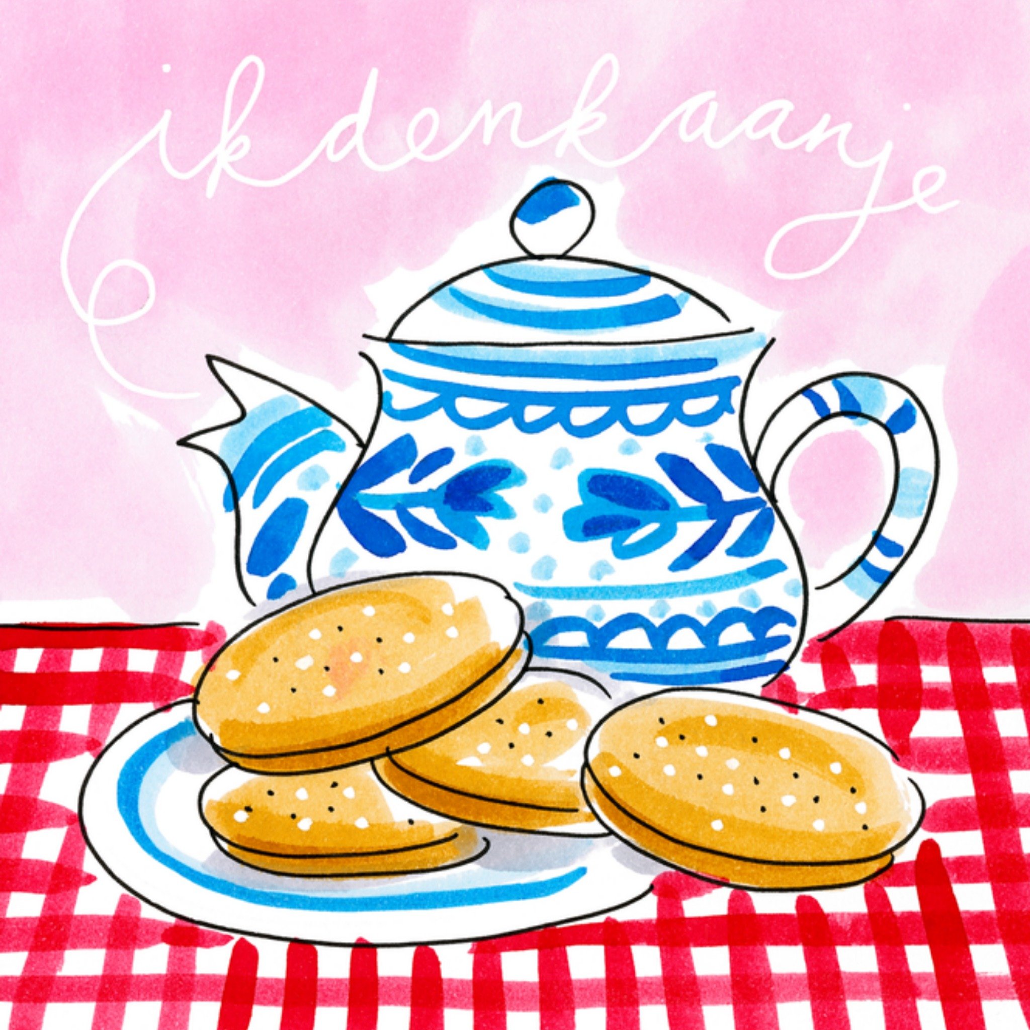 Denken aan kaart Thee en koekjes Vierkante Kaart Blond Amsterdam