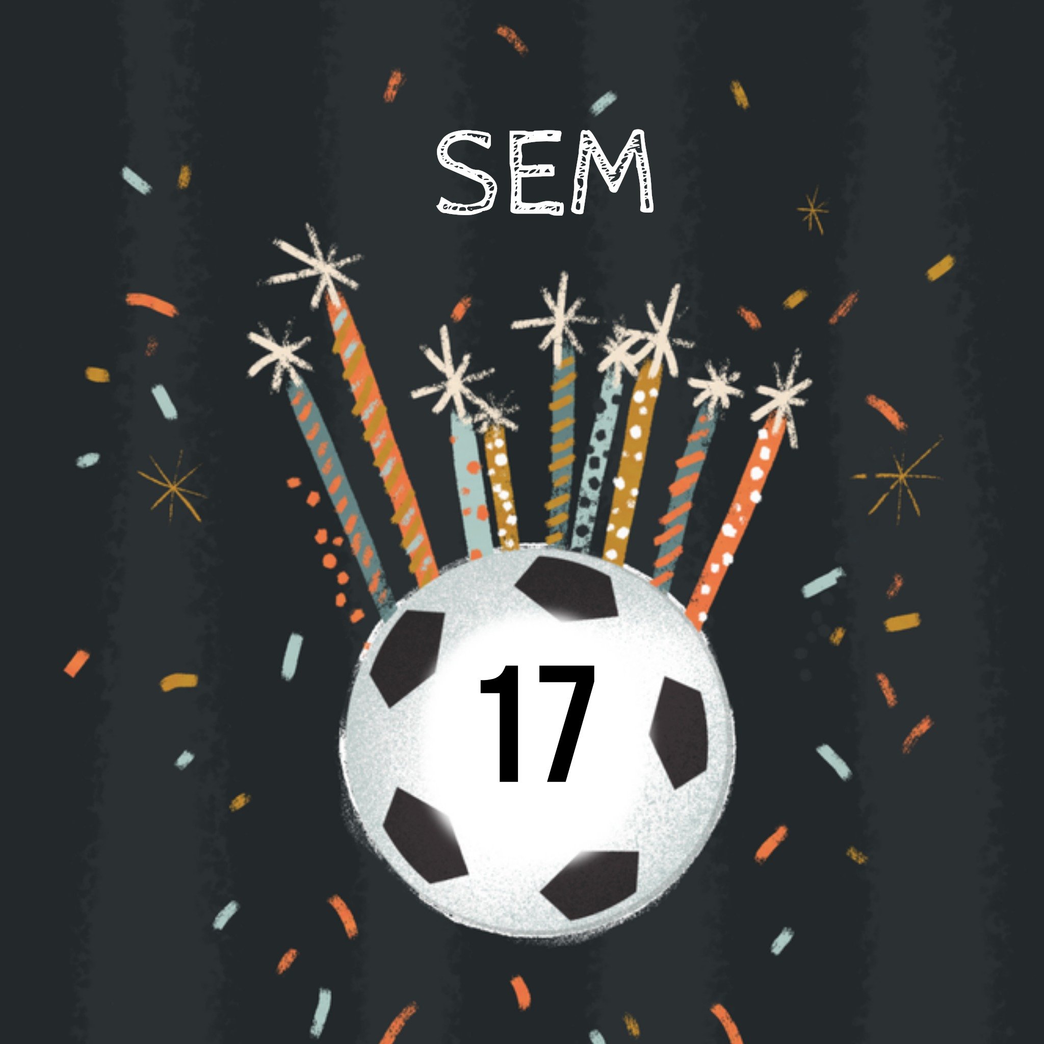 Greetz Verjaardagskaart voetbal met naam Vierkant