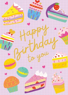 Happy Birthday To You Geïllustreerd Gebak Verjaardagskaart