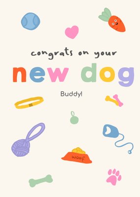 Gefeliciteerd Met Je Nieuwe Hond Geïllustreerde Hondenspullen Kaart