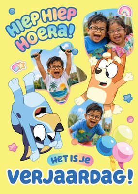 Bluey Hiep Hiep Hoera! Collage Foto Upload Verjaardagskaart