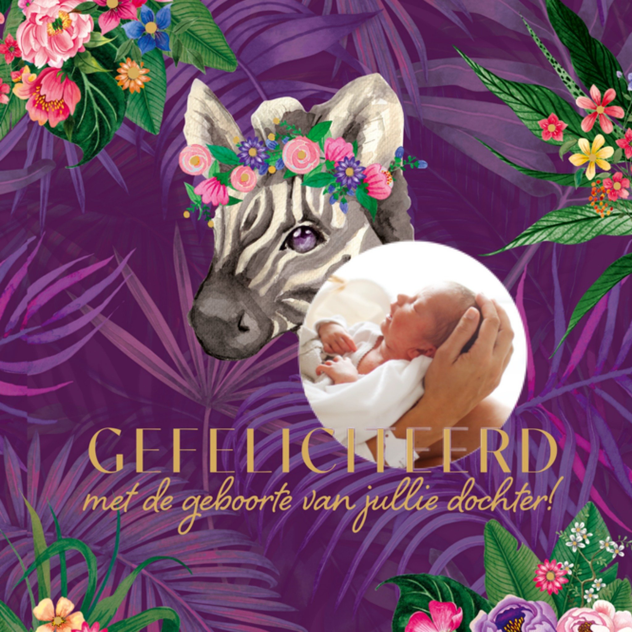 Geboortekaart Bloemen Vierkante Kaart Melli Mello