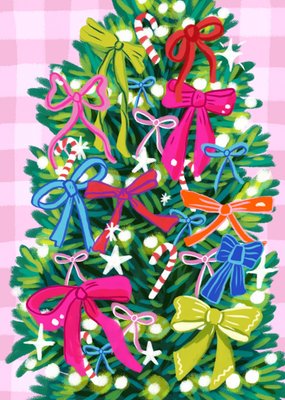 Aniet Illustration Geïllustreerde Boom Met Strikken Kerstmis Kaart