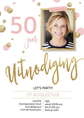 Gouden Confetti Foto Upload 50e Uitnodiging Kaart