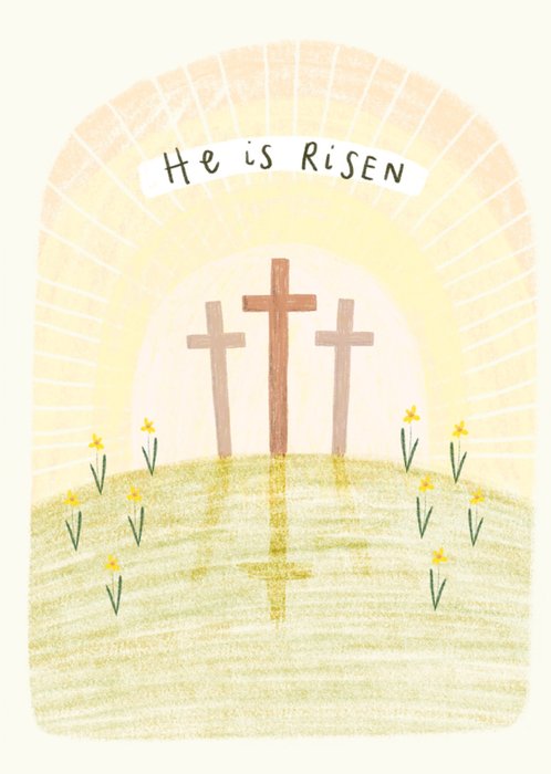 Greetz | Paaskaart | He is risen | Religieuze kruisen potloodtekening