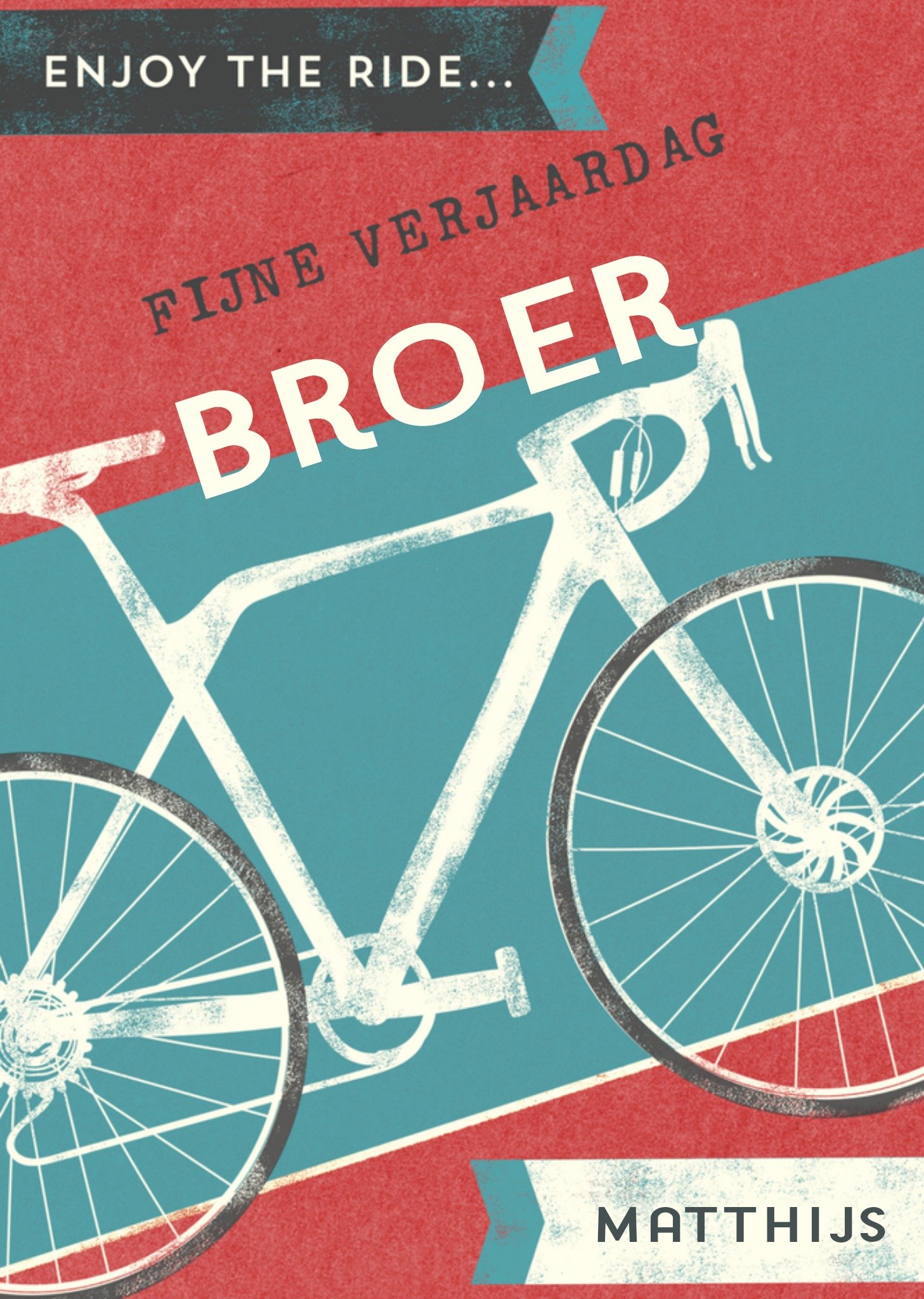 Verjaardagskaart fiets aanpasbare naam Kaart Greetz