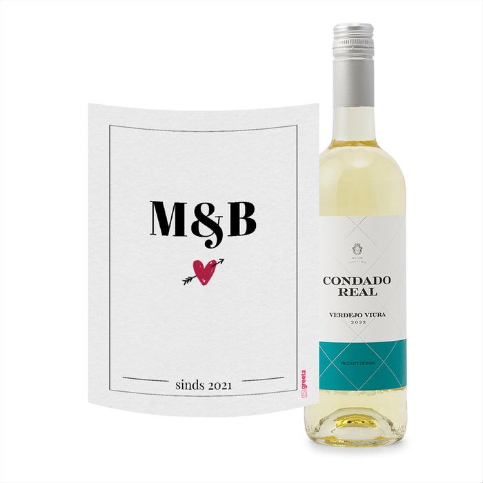 Condado Real | Verdejo - Viura | Love met eigen tekst | 750 ml