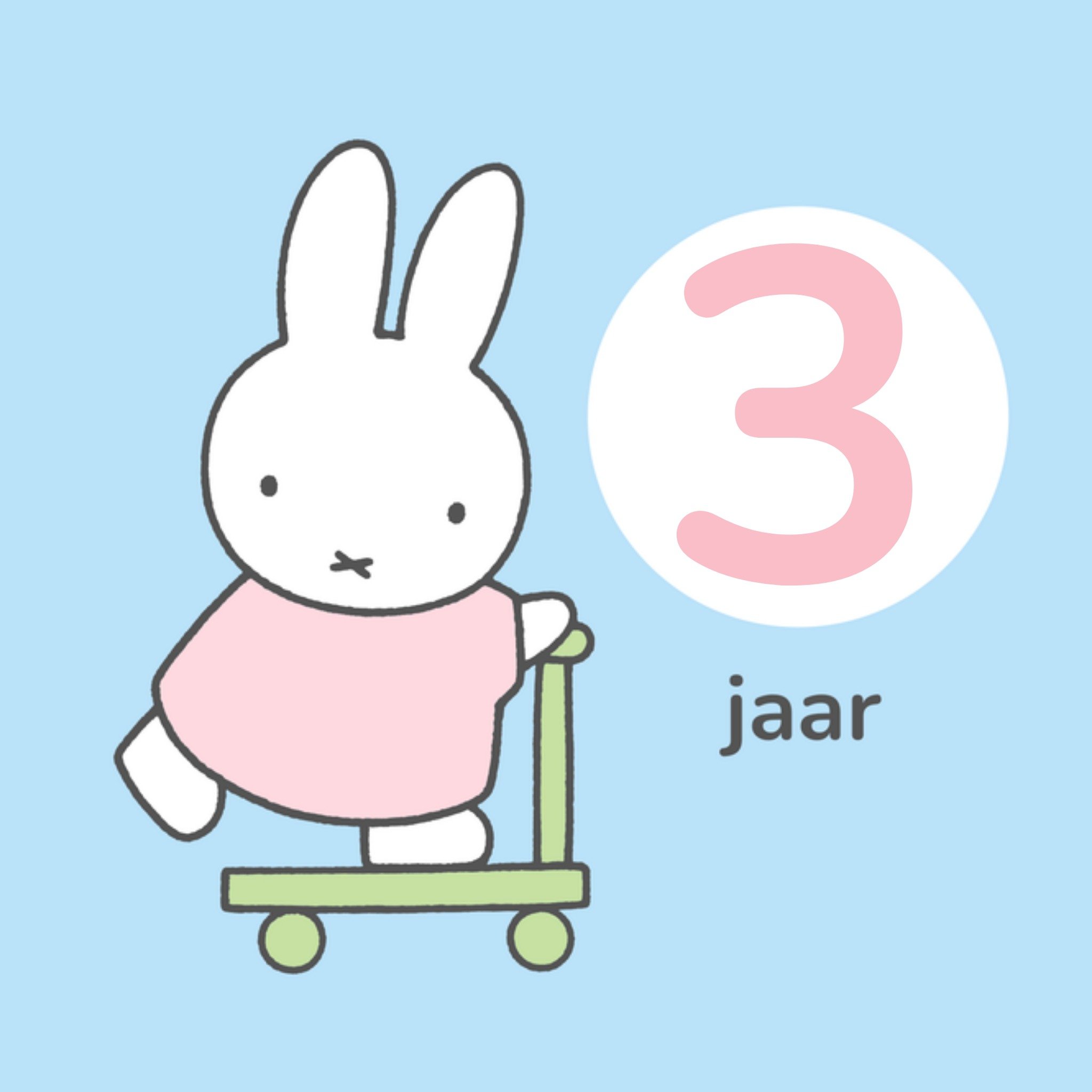 Miffy Verjaardagskaart 3 jaar Aanpasbare tekst Vierkante Kaart Nijntje