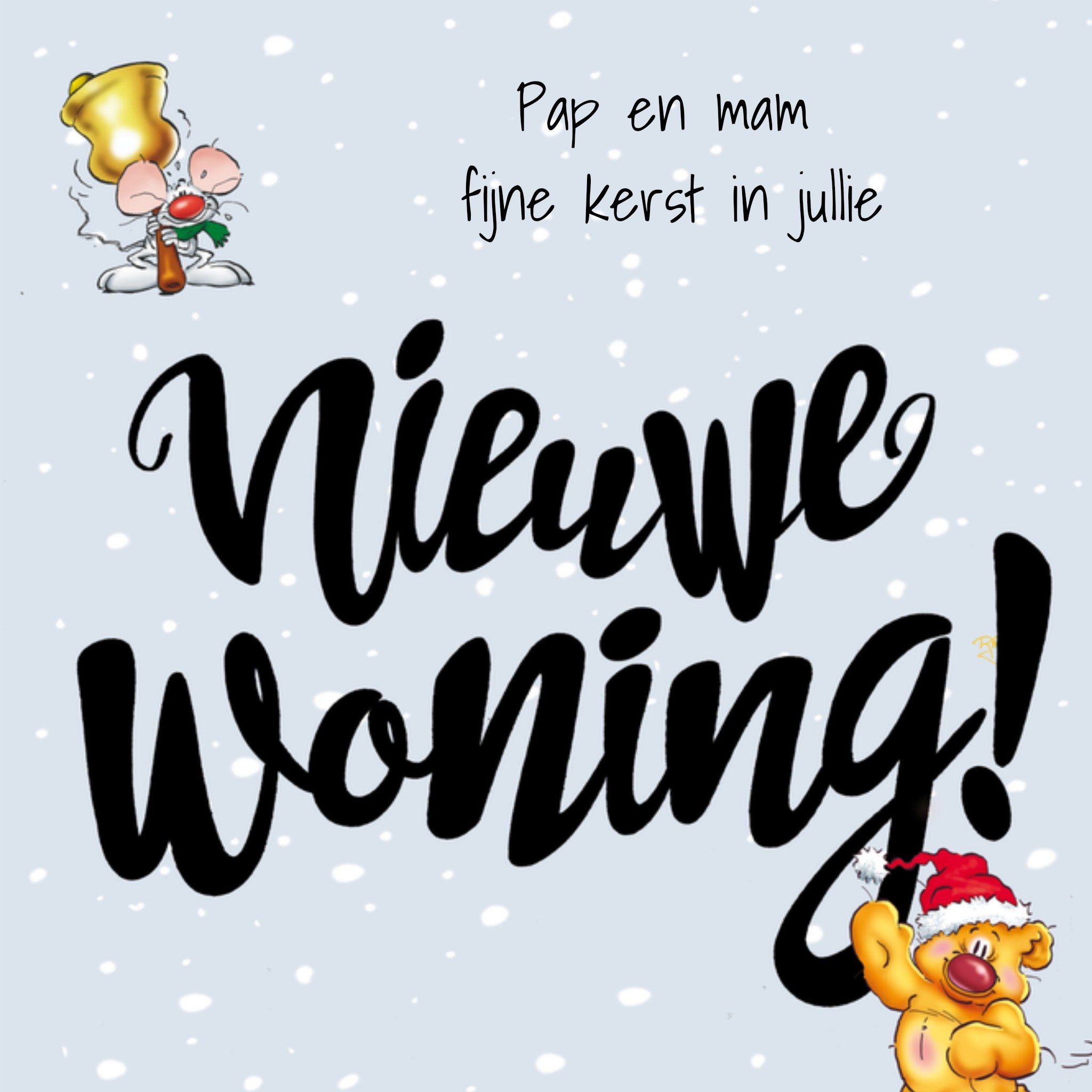 Kerstkaart nieuwe woning pap en mam Doodles
