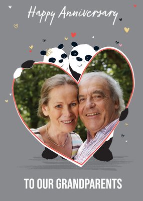 Geïllustreerde Panda's Foto Upload Grootouders Jubileum Kaart