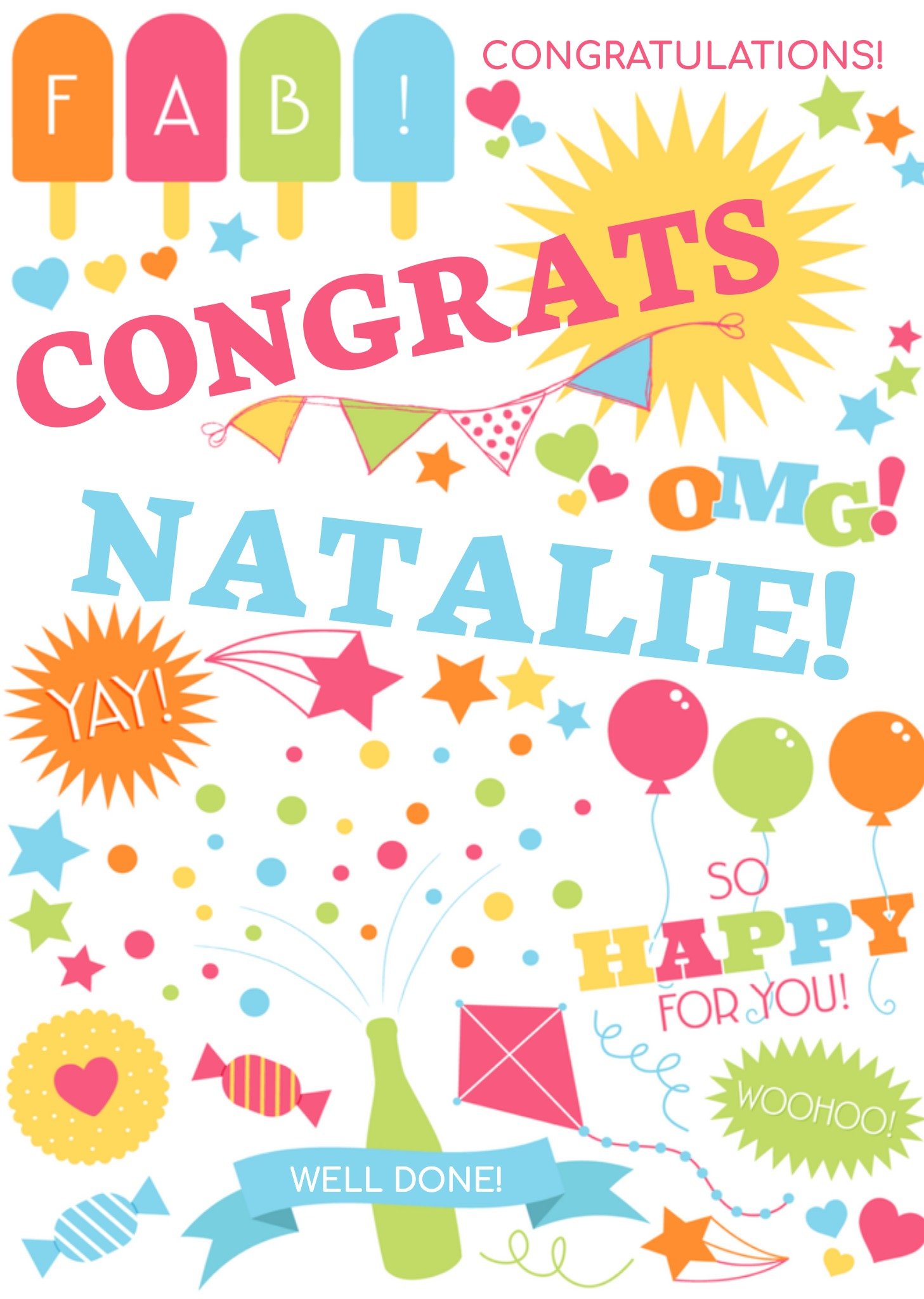 Felicitatiekaart met naam kleurrijk Kaart Greetz