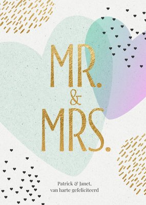 Mr & Mrs Goudfolie Typografisch Hartjes Huwelijk Kaart
