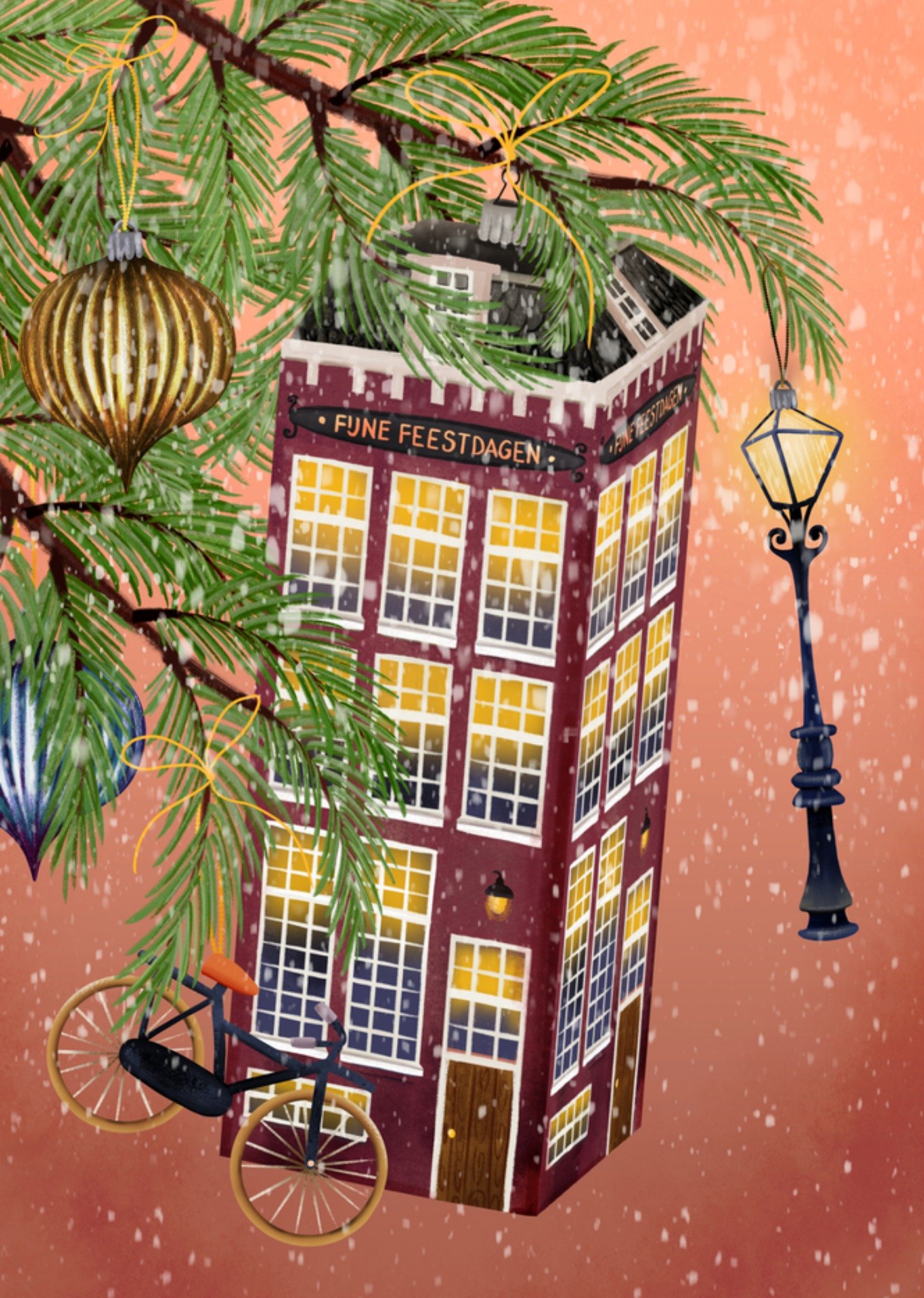 Greetz Kerstkaart kerstboom huisje Standard Card