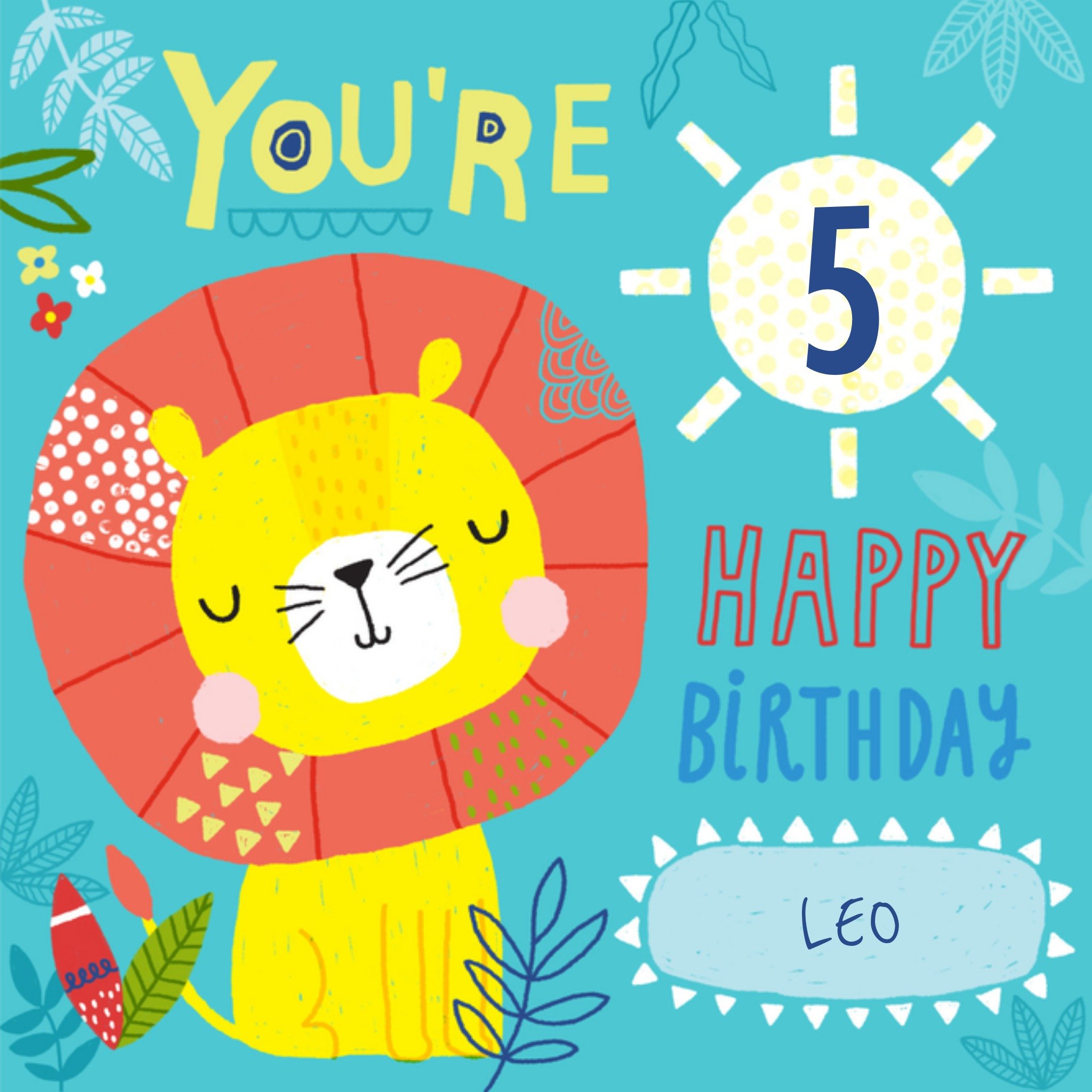 Greetz Verjaardagskaart leeuw met naam Vierkant