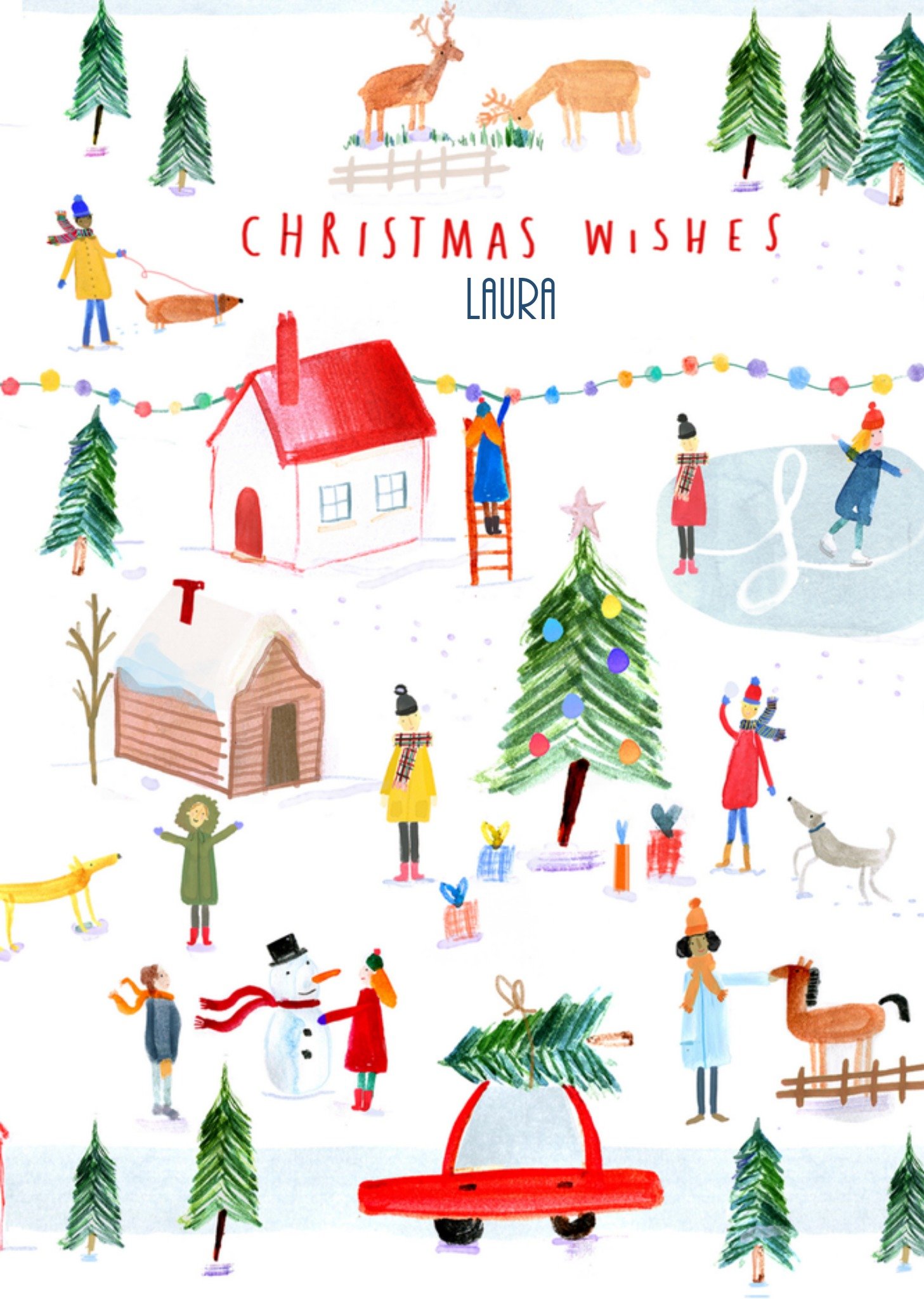 Greetz Kerstkaart illustratie met naam Standard Card