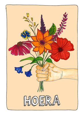 Sandysign | Verjaardagskaart | Hoera geïllustreerde bloemenkaart