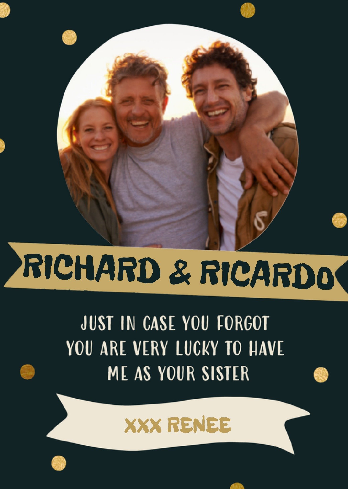 Greetz Broer en zus dag fotokaart met naam Standard Card