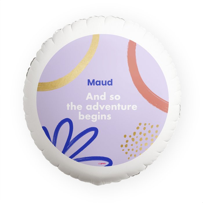 Ballon 'And so the aventure begins! met eigen naam'