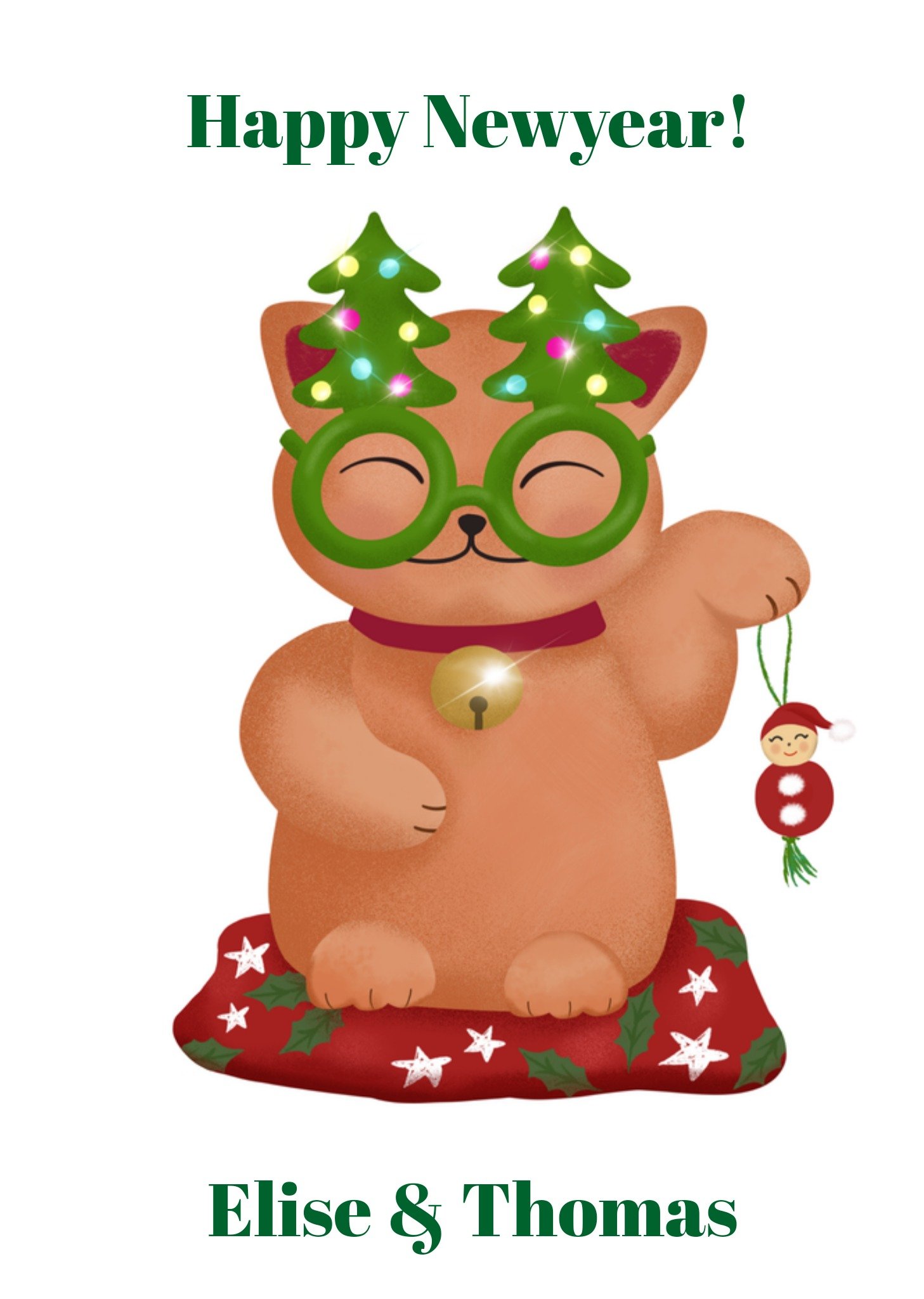 Nieuwjaarskaart Kat Met naam Kaart Tsjip