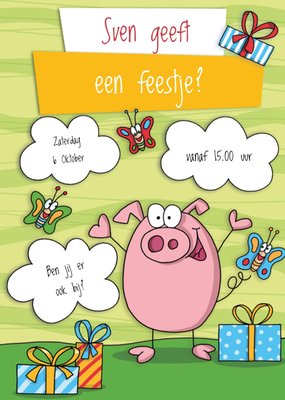 Ben Jij Er Ook Bij Geïllustreerd Varken Uitnodiging Kaart