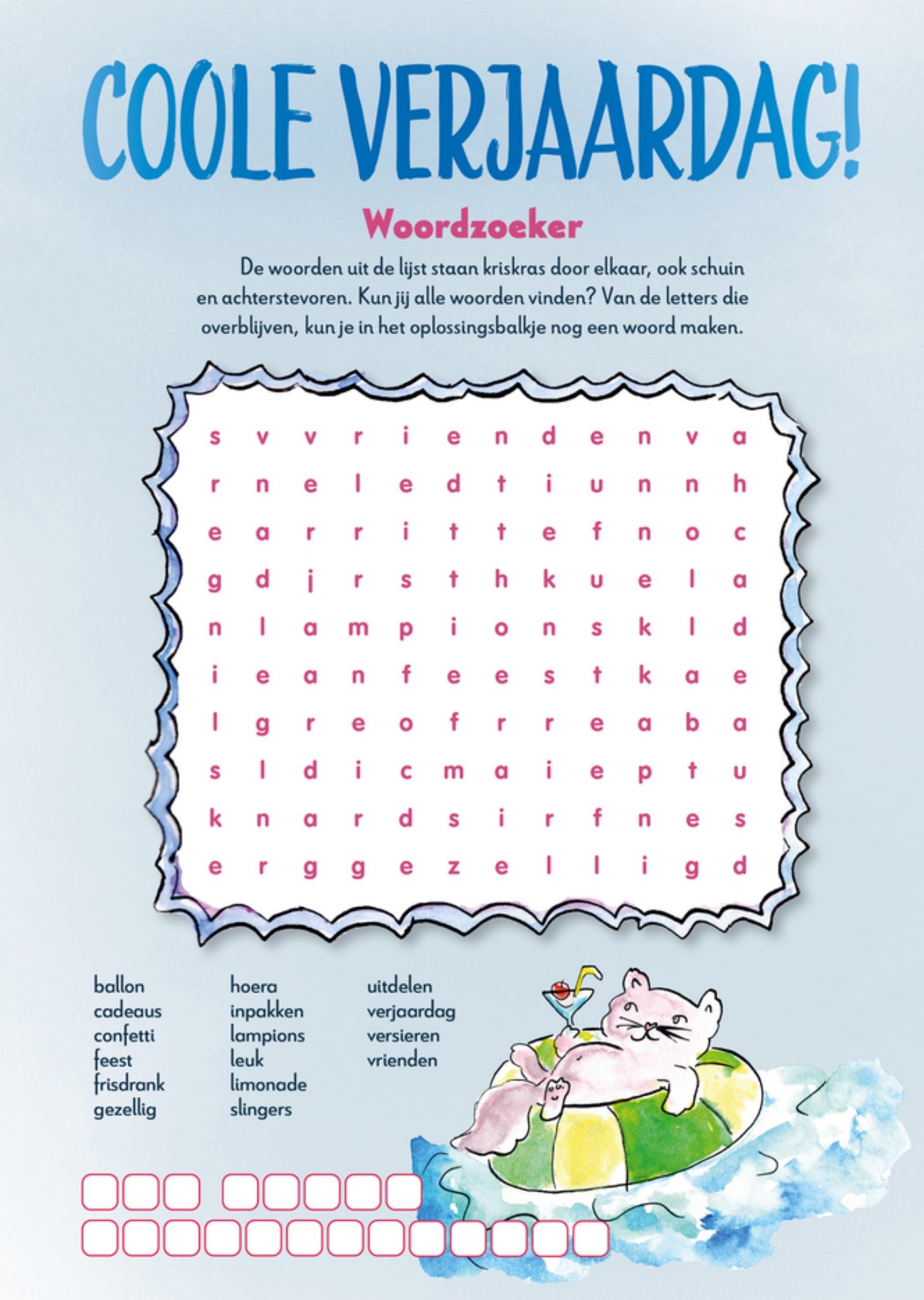 Verjaardagskaart Woordzoeker Kaart Jill