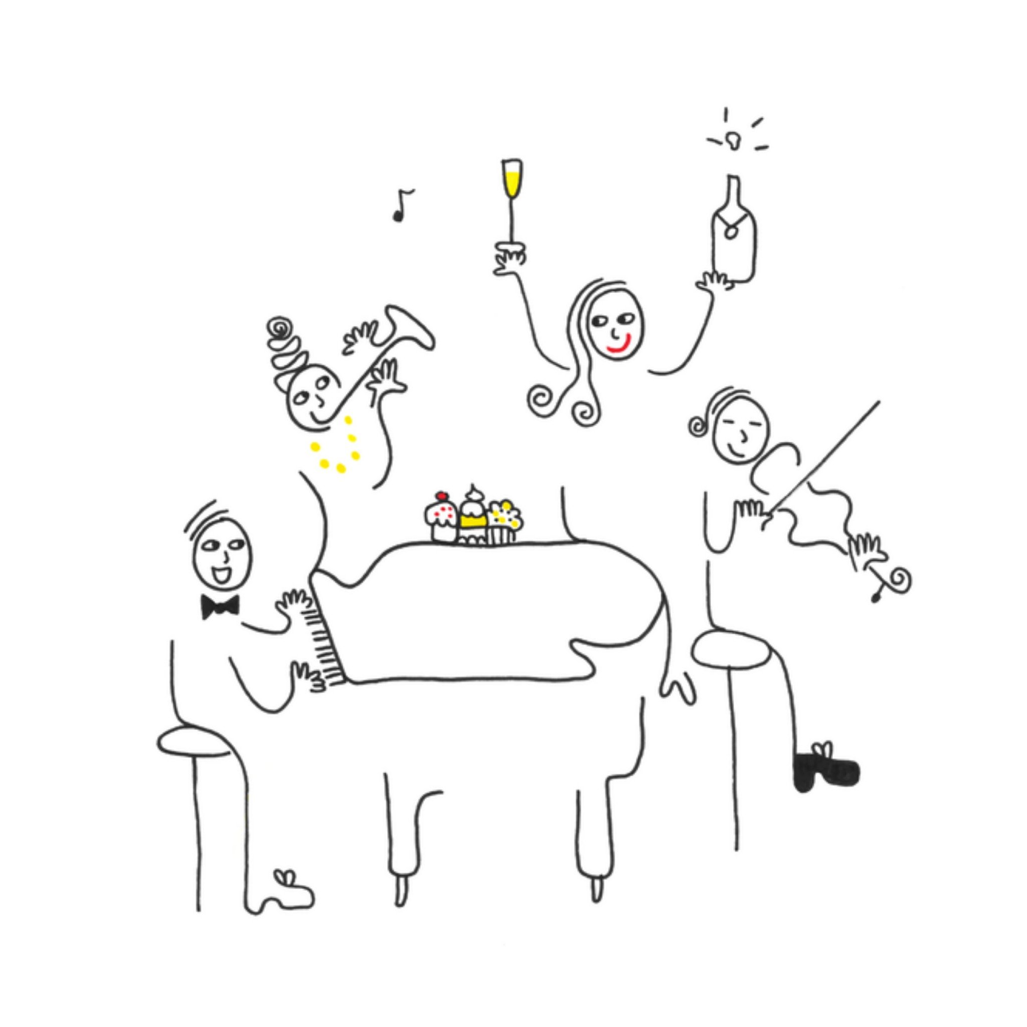 Eva Gans Verjaardagskaart Muzikale band Vierkant