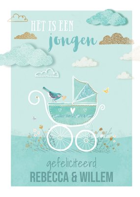 Het Is Een Jongen Geïllustreerd Kinderwagen Geboorte Kaart