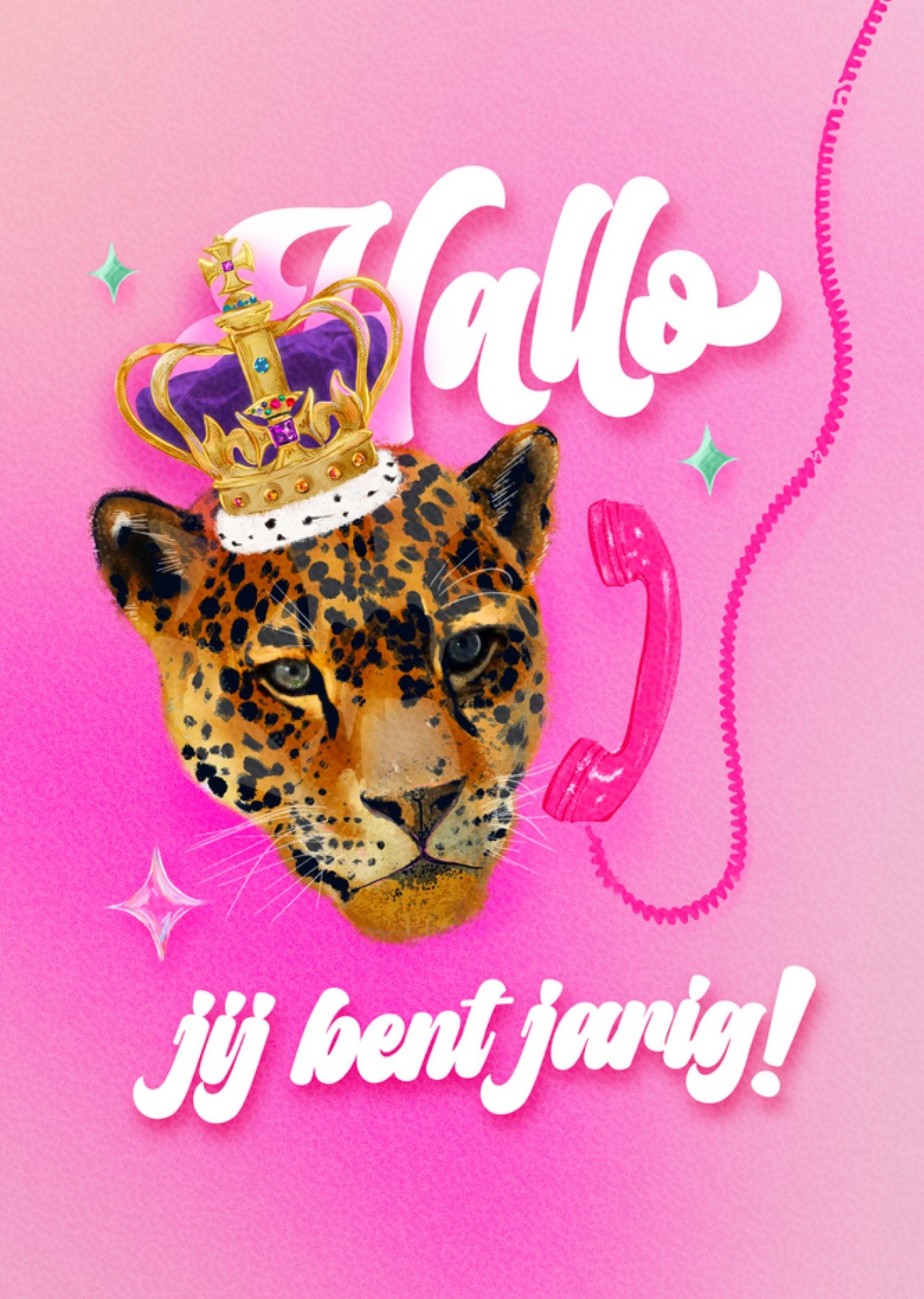 Fred van Leer - Verjaardagskaart - luipaard - telefoon